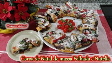 COROA DE NATAL DE MASSA FOLHADA E NUTELLA com apenas 5 ingredientes, fácil e deliciosa